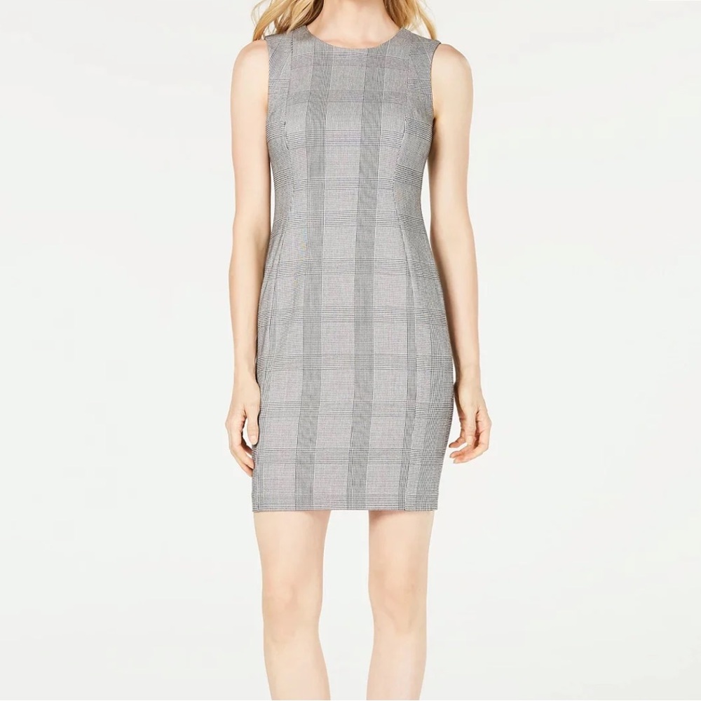 Calvin Klein Grey Black White Plaid Sleeveless Sheath Business Dress NWT 0P - Picture 2 of 6